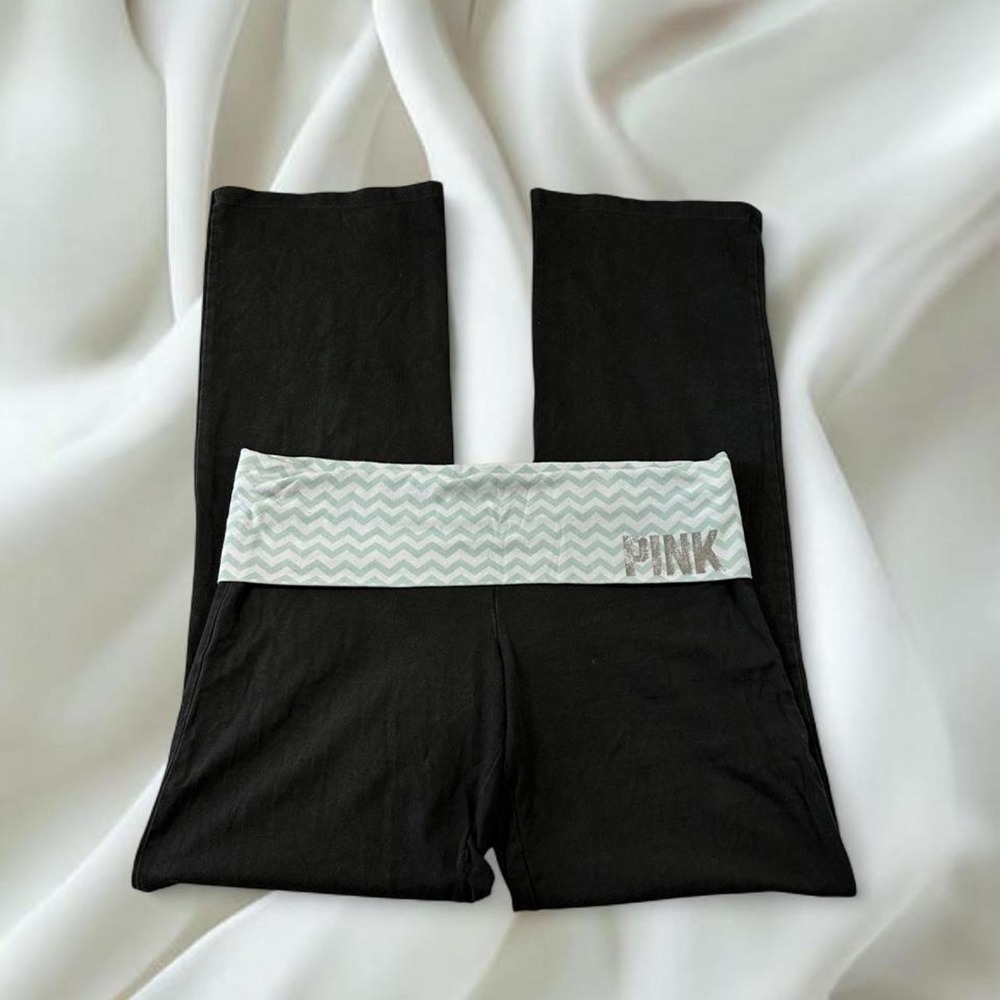 Victoria's Secret PINK black teal chevron fold over flare leggings Y2K grail